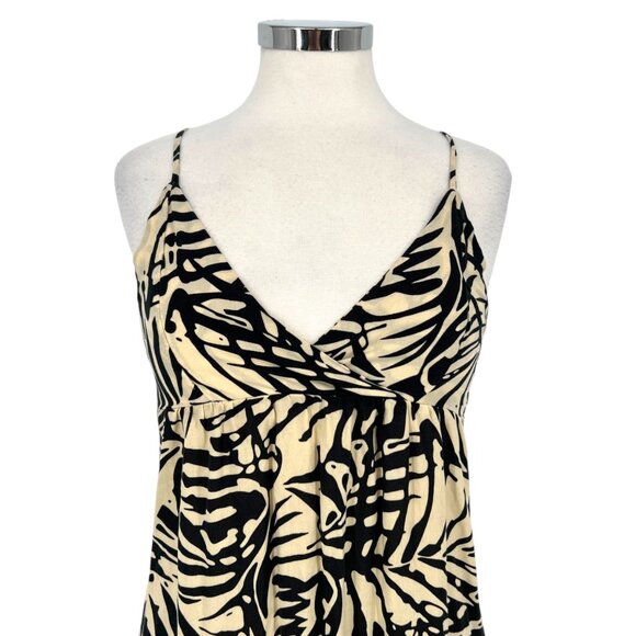 Patrons Of Peace Tropical Leaf Print V-Neck Sundress Ivory Black Size XS - Picture 2 of 12